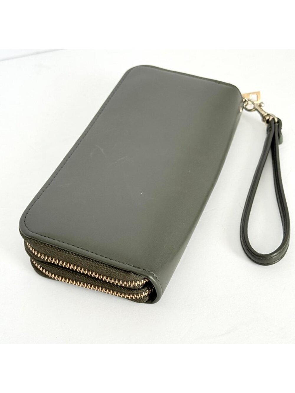 A New Day Olive Green Leather Wristlet Clutch - Picture 4 of 8